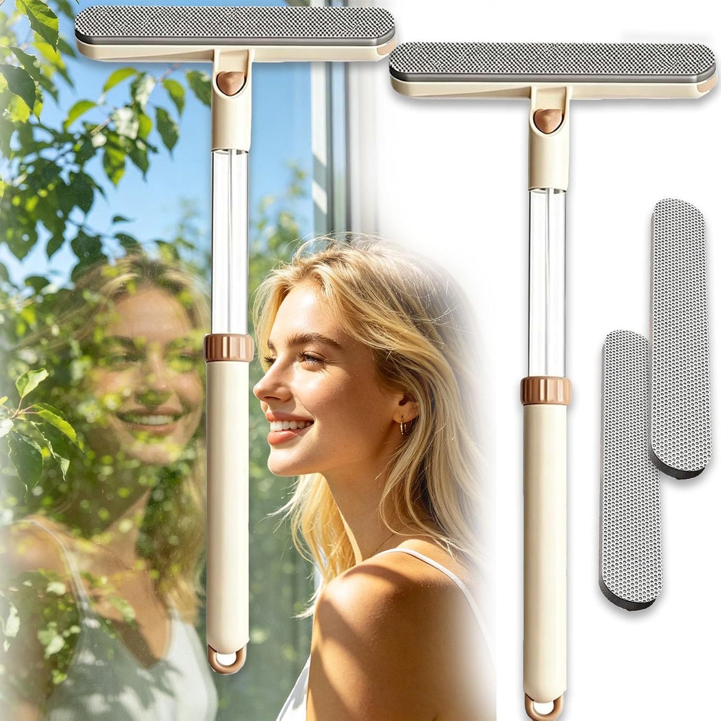 3-in-1 Double-Sided Window Screen Cleaning Brush - Sided Window Glass Cleaner,Built-in Crevice Brush, Multifunctional for Home, Office & Car Screens