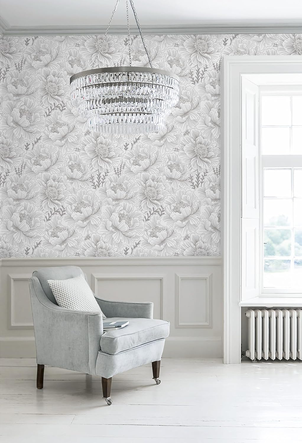 GloryTik Floral Peel and Stick Wallpaper, Removable Blue Floral Contact Paper, Self Adhesive Renter Friendly Wallpaper for Bedroom Living Room Bathroom (17.3" x 78.7")