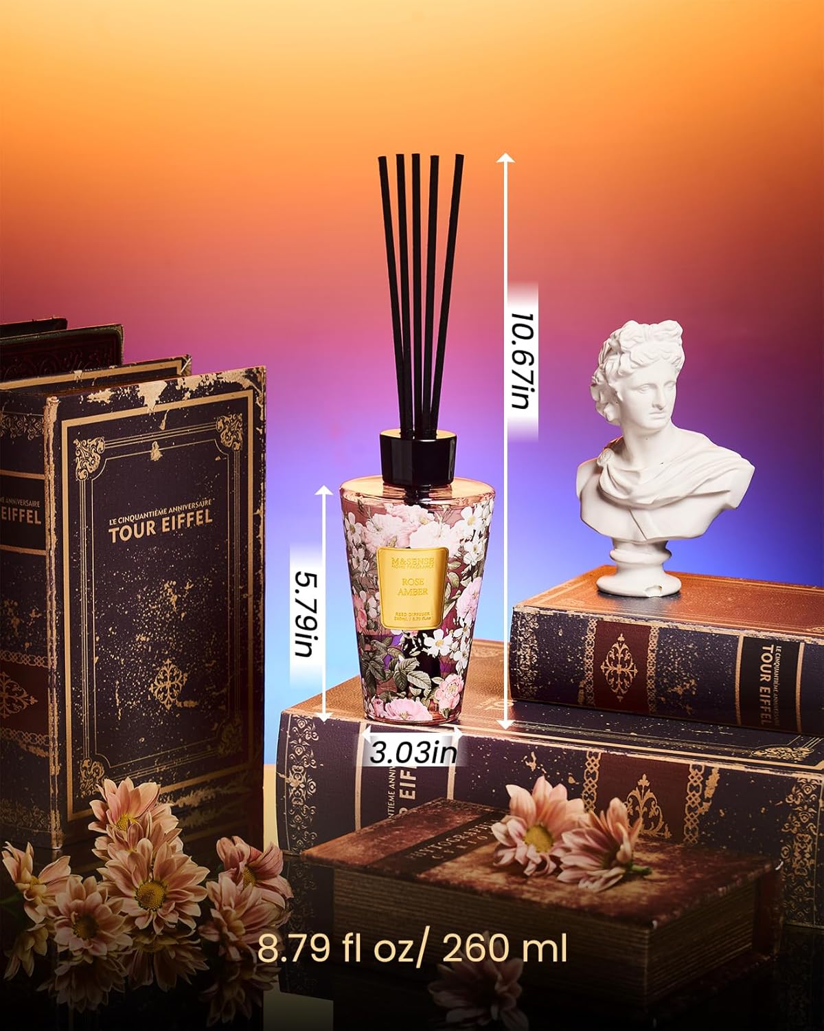 M&SENSE Reed Diffuser Set, Jasmine Sandalwood Scented 6.3 fl oz Natural Essential Oil Diffusers with Sticks, Non-Toxic Organic Air Freshener, Long-Lasting Fragrance Oils for Home Bathroom Living Room