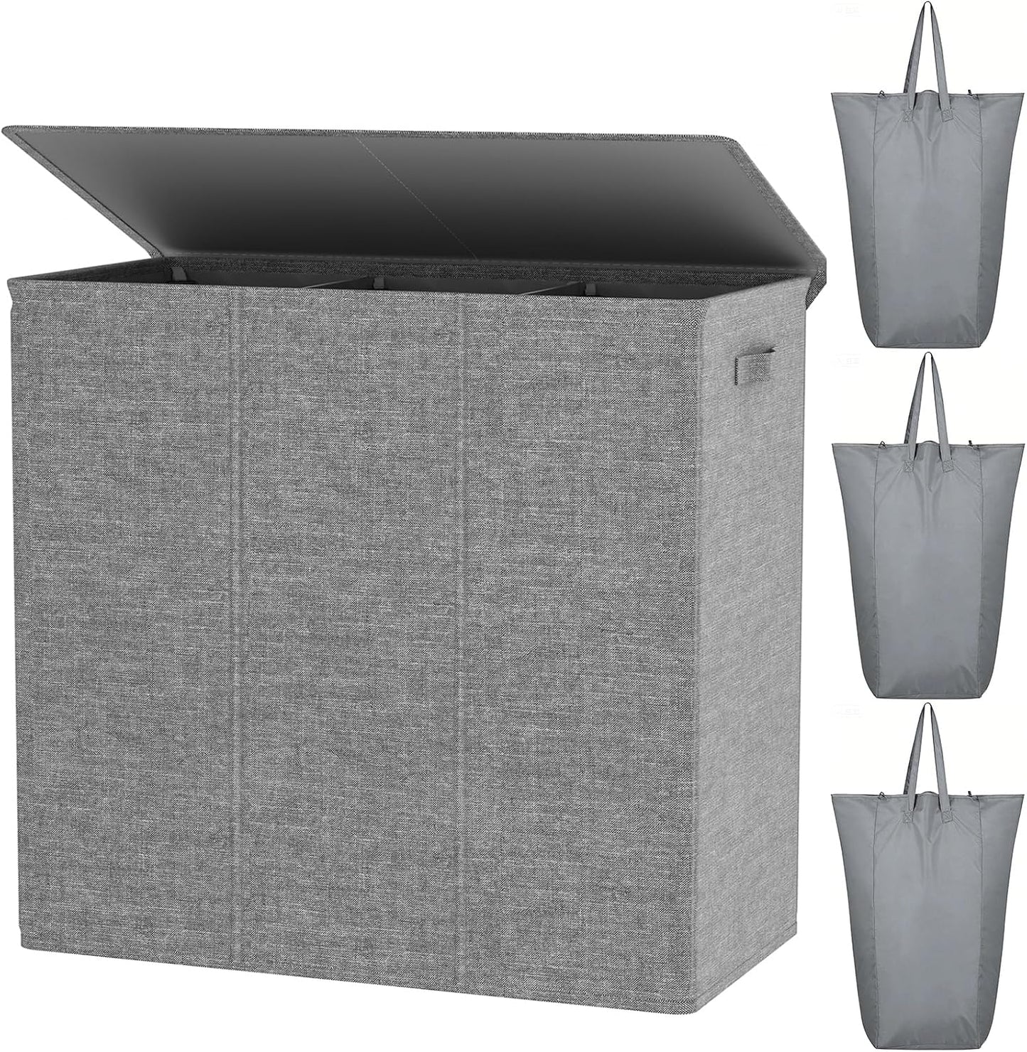 WOWLIVE 180L Laundry Hamper with Lid 3 Section,Large Laundry Basket with Removable Bags and Handles,Collapsible Dirty Clothes Hampers for Laundry,Laundry Basket Organizer for Laundry Room,Dorm,Beige