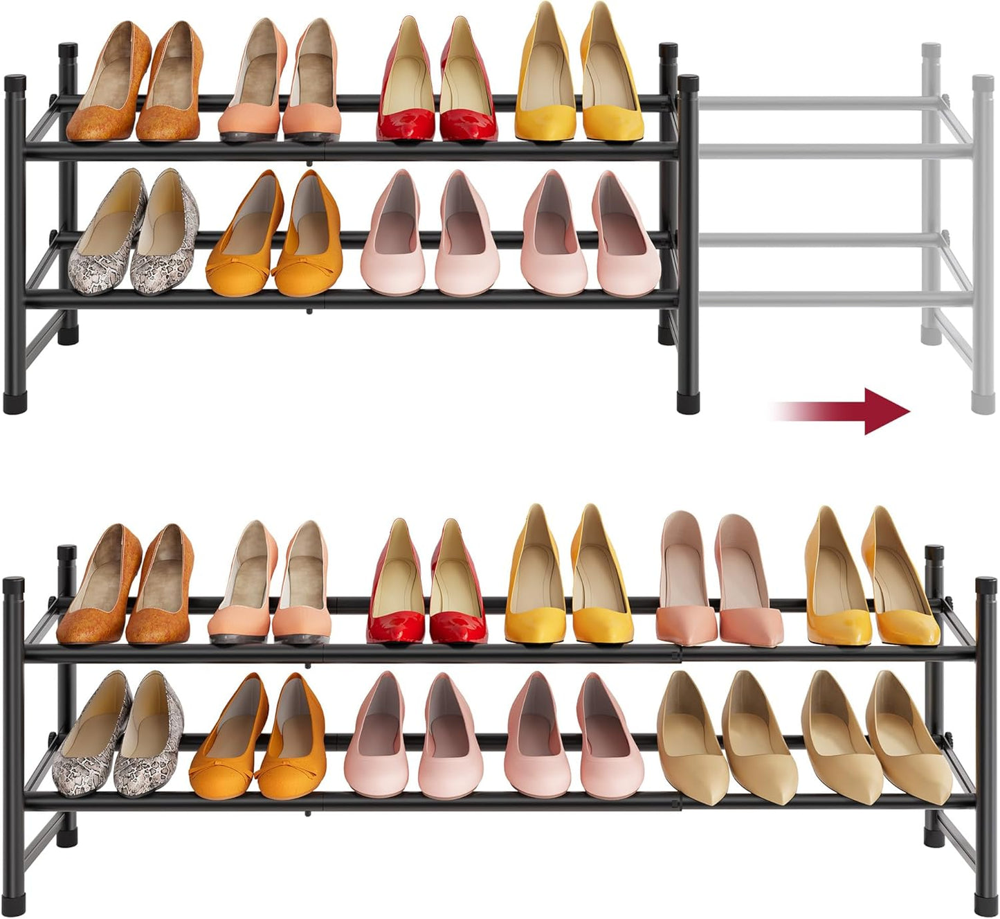Tajsoon Expandable Shoe Rack for Closet 3 Tier, 28“-41“Adjustable & Stackable Shoe Shelf Storage, Metal Shoe Rack Organizer for Front Door Entrance, Closet, Garage, Entryway, Black
