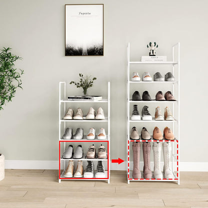 Upgrade Stackable Small Shoe Rack, 4-Tier Shoe Shelf Storage Organizer with Handle for Entryway, Hallway and Closet (Black)