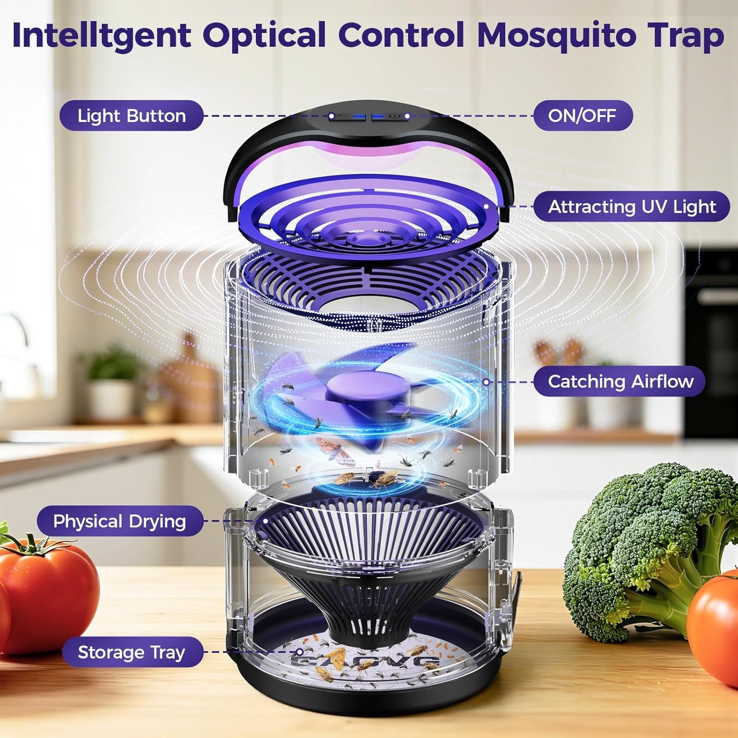 Fly Trap Indoor, Fruit Fly Traps for Indoors Flying Insect Gnat Traps for House Indoor with Adjustable Lighting, Bug Zapper Indoor, Gnat Killer Catcher with 10 Refills （Black）