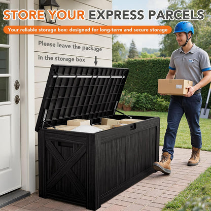 32 Gallon Deck Box Outdoor Indoor Waterproof Storage Box for Patio Furniture, Pool Accessories, Garden Tools, and Cushion Storage, Black