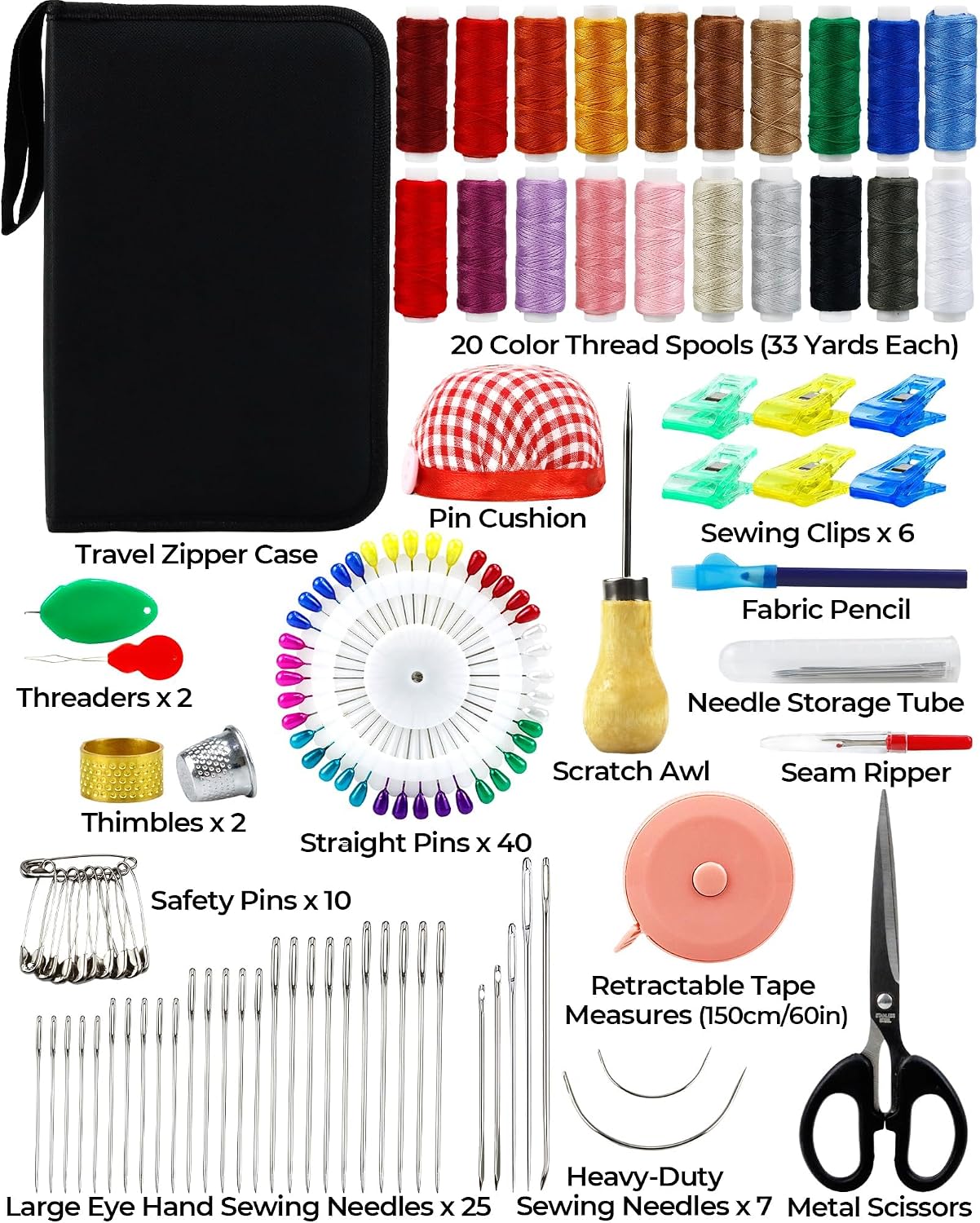 PLANTIONAL Upholstery Repair Sewing Kit, Heavy Duty Sewing Kit with Sewing Awl, Seam Ripper, Leather Hand Sewing/Stitching Needles, Sewing Thread for Car/Sofa/Backpack/Shoe, Craft DIY, 10 Color, 47Pc