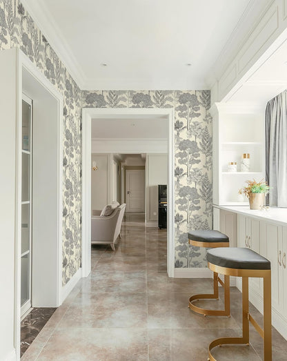 Safiyya Peel and Stick Wallpaper Beige Forest Contact Paper 17.3" x 118" Vintage Tree Wall Paper Renter Friendly Self Adhesive Removable Wallpaper for Bathroom Vinyl Off-White