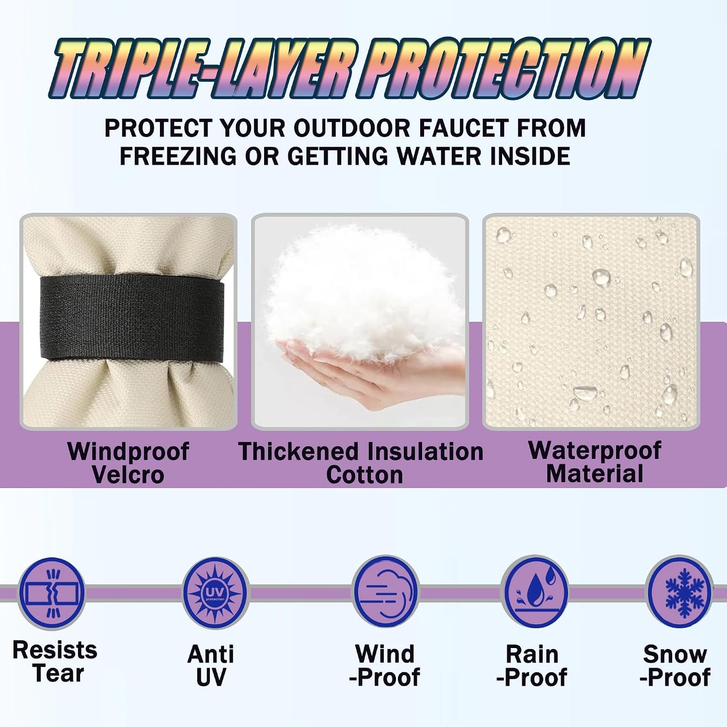 Outdoor Faucet Covers for Winter, 13" W x 25" H Outside Yard Hydrant Protector Socks Winter, Insulated Hose Bib Protector Cover, Spigot Pipe Cover Freeze Protection - Black