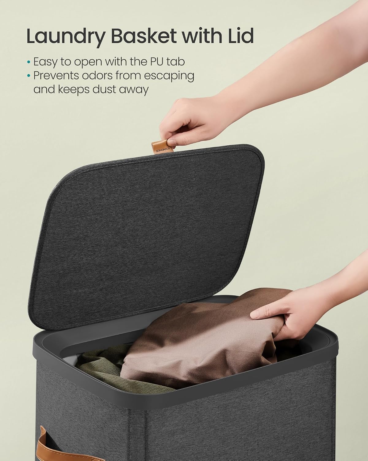 SONGMICS Laundry Basket, 50.2 Gal. Laundry Hamper, 3 Compartments, Easy Assembly, with Lid and Handles, Removable Liners, 25.2 x 15.7 x 29.5 Inches, Cappuccino Beige ULCB814LH01