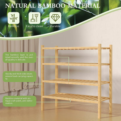 ROMGUAR CRAFT 3 Tier Bamboo Shoe Rack for Closet Free Standing Wood Shoe Shelf Storage Organizer for Entryway Small Space Stackable 27"x11"x20" (Natural)