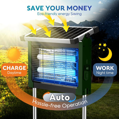 Solar Bug Zapper Outdoor, PhatroyYee Mosquito Zapper 4500V, Waterproof Portable Fly Zapper, Rechargeable Electric Mosquito Killer, Cordless Fly Insect Mosquitos Trap for Patio Yard Home Garden Camping
