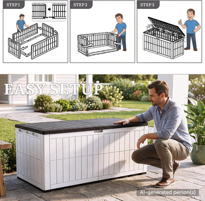 YITAHOME 134 Gallon Large Deck Box | Waterproof Resin Outdoor Storage Box with Lock, Doubles as 2-Person Bench Seating for Patio Furniture Cushions,Garden Tools &