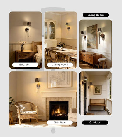 UME Wireless Sconces Set of 2 with Remote, 5200mAh Battery Powered Sconces - Small Rechargeable Sconces w/ 3 Color Temps & 5 Brightness Levels for Bedroom, Living Room, Wall Painting, Cafe (Black)