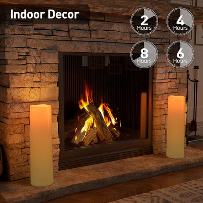 14"×4" Large Outdoor Flameless Candles with Remote Waterproof Battery Operated Candles with Timer LED Pillar Candles Flicking for Home Decoration Porch Wedding Fireplace Lantern, Ivory-Yellow 2Pcs
