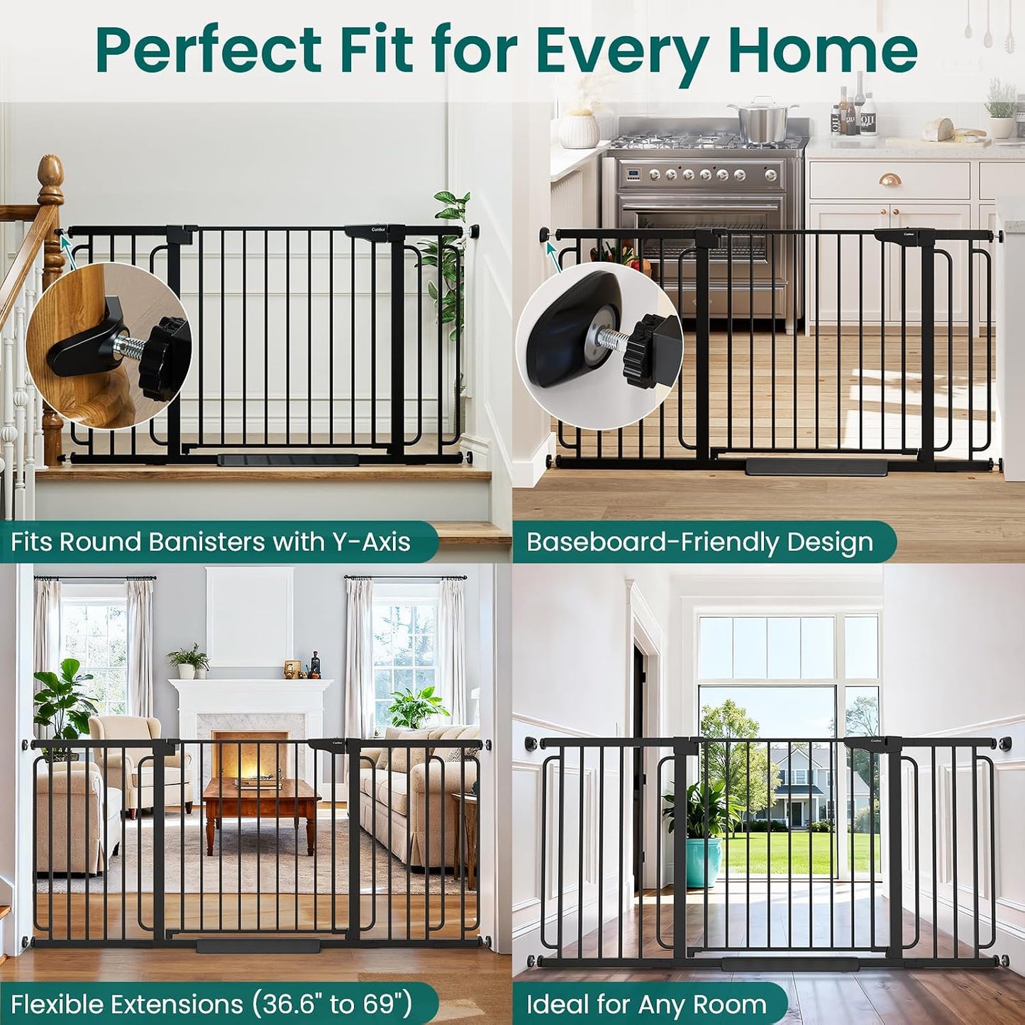 Cumbor 30-46" Baby Gate for Stairs, Mom's Choice Awards Winner-Auto Close Dog Gate for The House, Gifts for Mom, Easy Install Pressure Mounted Pet Gates for Doorways, Black