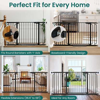 Cumbor 30-46" Baby Gate for Stairs, Mom's Choice Awards Winner-Auto Close Dog Gate for The House, Gifts for Mom, Easy Install Pressure Mounted Pet Gates for Doorways, Black