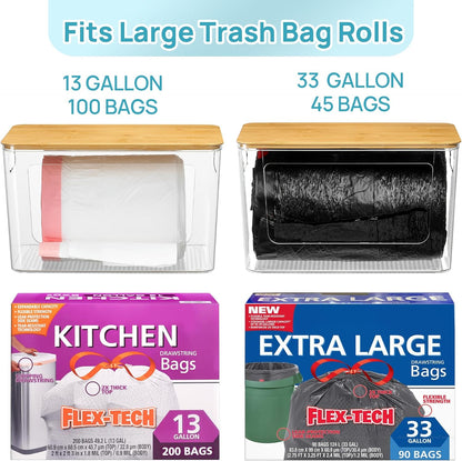 Vtopmart 2 Pack Trash Bag Holder, Stackable Garbage Bag Dispenser for 13/30/33 Gallon Bags, Clear Organizer Bins for Under Kitchen Sink, Laundry Room Organization and Storage