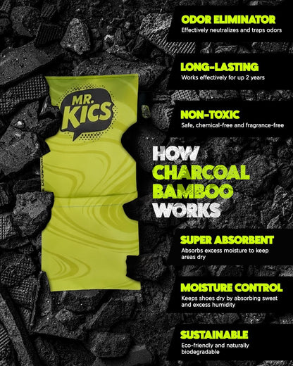 MR.KICS - Shoe Deodorizer Insert, Activated Charcoal Odor Eliminator, Moisture Absorber for Shoes, Gym Bags, Boxing Gloves, Cleats, Sports Gear - XL 2-Pack