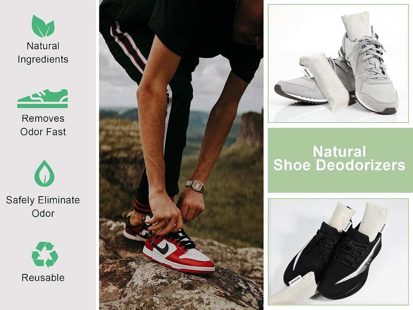 Marsheepy 6 Pack Activated Charcoal Odor Absorber Bags, Shoe Deodorizer insert and Shoe Odor Remover, 100% Natural Shoes Smell Remover，Shoe Odor Eliminatorr (60g X 6 PACK)