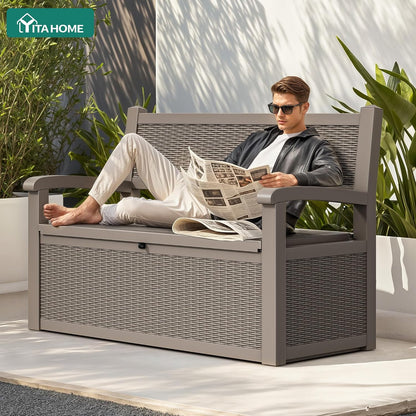 YITAHOME 100 Gallon Large Outdoor Deck Box | Waterproof Resin Storage Box, Lockable Indoor Outdoor Storage Container for Patio Furniture Cushions, Pool Accessories