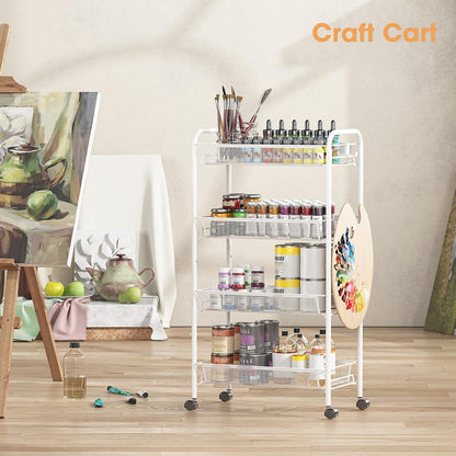 TOOLF 3-Tier Metal Rolling Cart, Mesh Wire Easy Assemble Utility Cart, Storage Trolley on Wheels with 3 Hooks, MetalStorage Shelving Units for Kitchen Bathroom Laundry Room