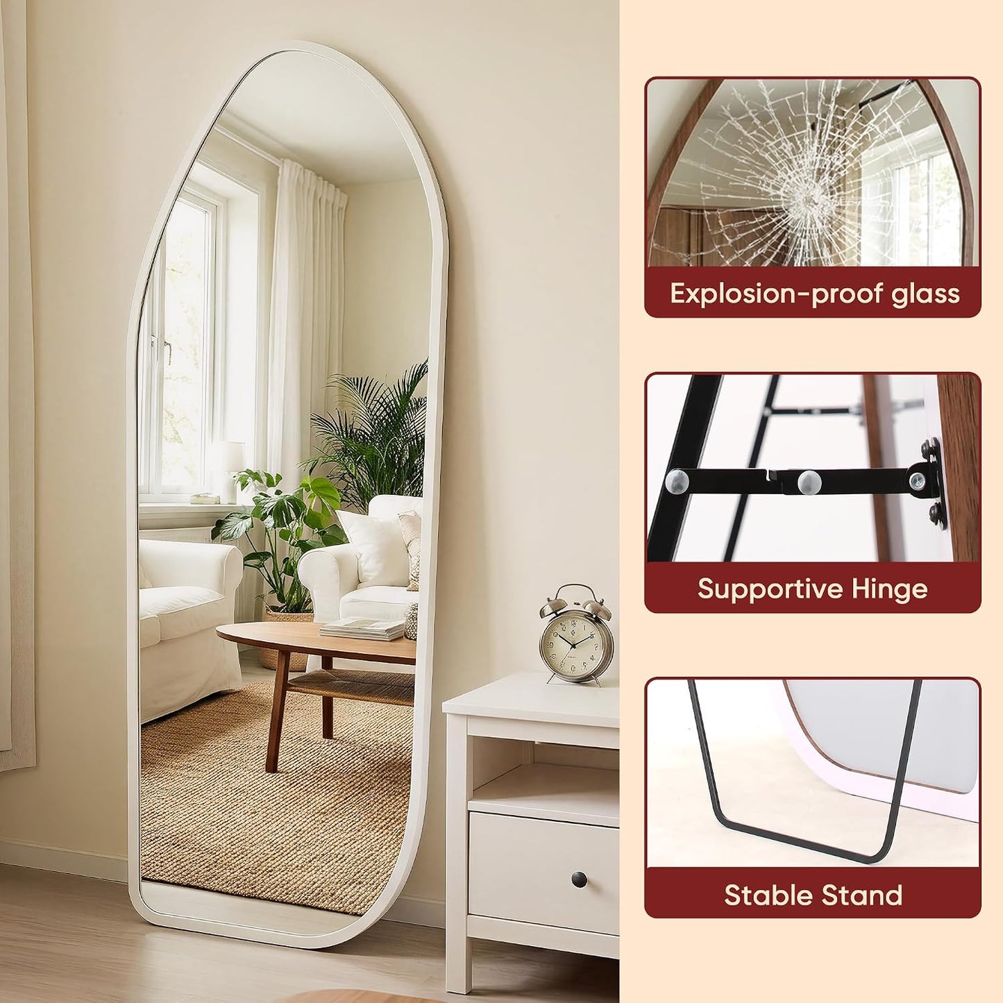 Suidia Full Length Mirror, Oversized Floor Mirror with Solid Wood Frame, Large Standing Mirror for Bedroom Living Room, Wood Art Style, Dark Walnut, 74" L x 32" W