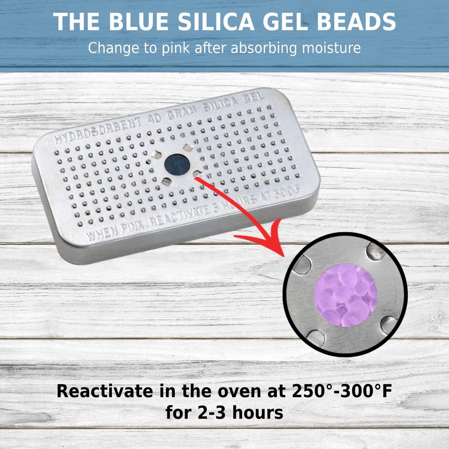 HYDROSORBENT® Moisture Absorbers for Cameras, Telescopes, Safes (40gm - 2 Pack). Blue to Pink. Rechargeable, Reusable Desiccant Dehumidifier. Made in USA Silica Gel Desiccant Mini Canisters.