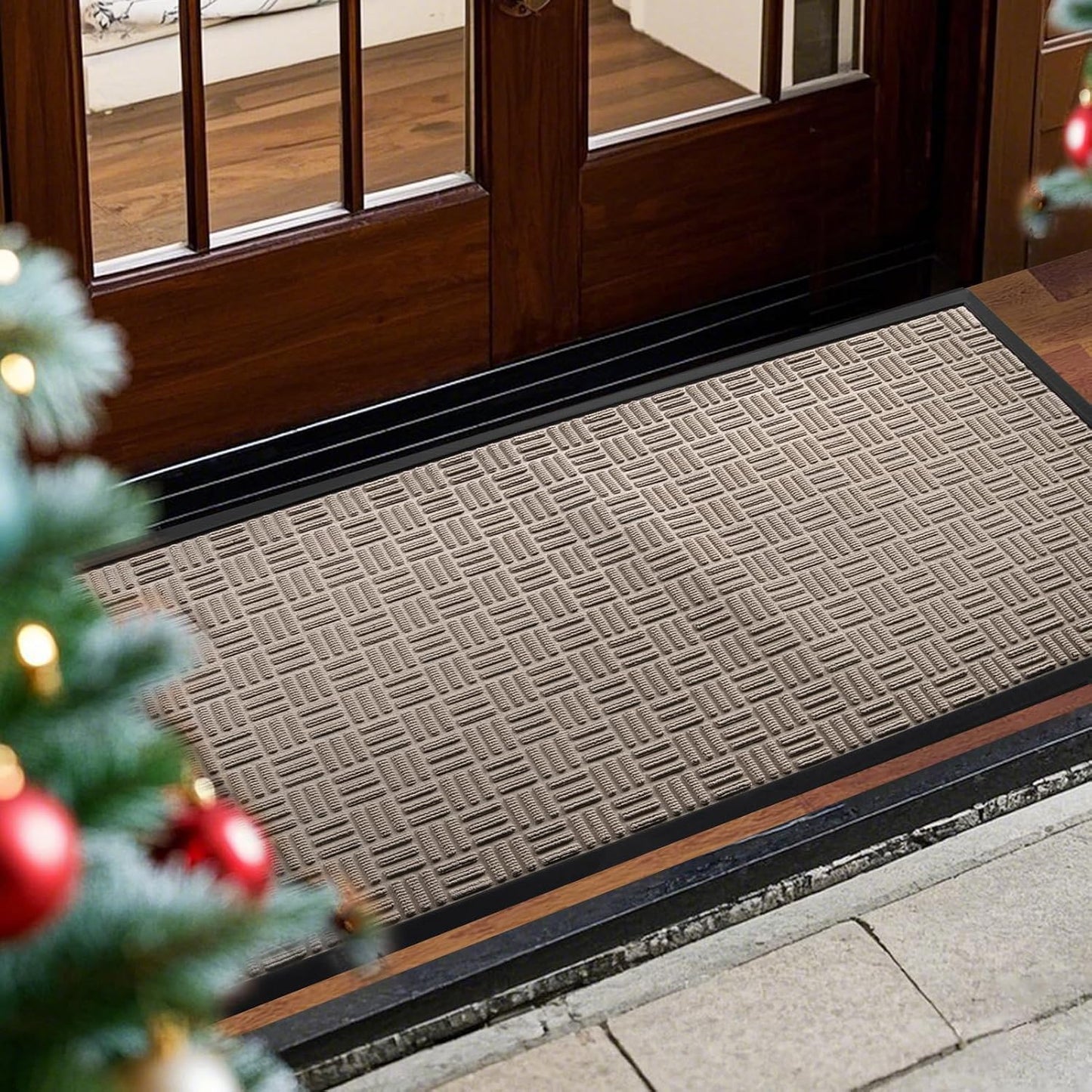 Mibao Front Door Mat, Heavy Duty Durable Welcome Mat for Outdoor Indoor, Dirt Trapper Waterproof Super Absorbent Door Mat for Entryway Outside Patio Porch, 29.5" x 17", Grey