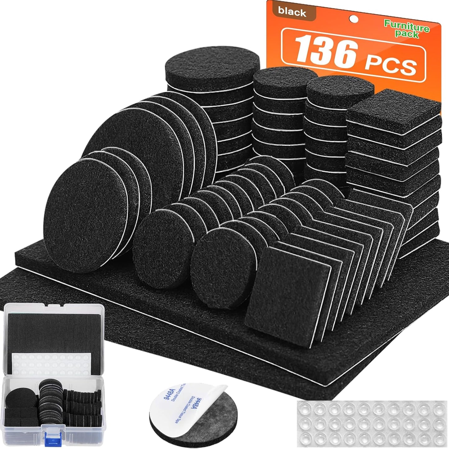 Felt Furniture Pads 300 Pieces, Furniture Pads for Hardwood Floors, Felt Pads for Chair Legs Furniture, Floor Protectors for Furniture Black