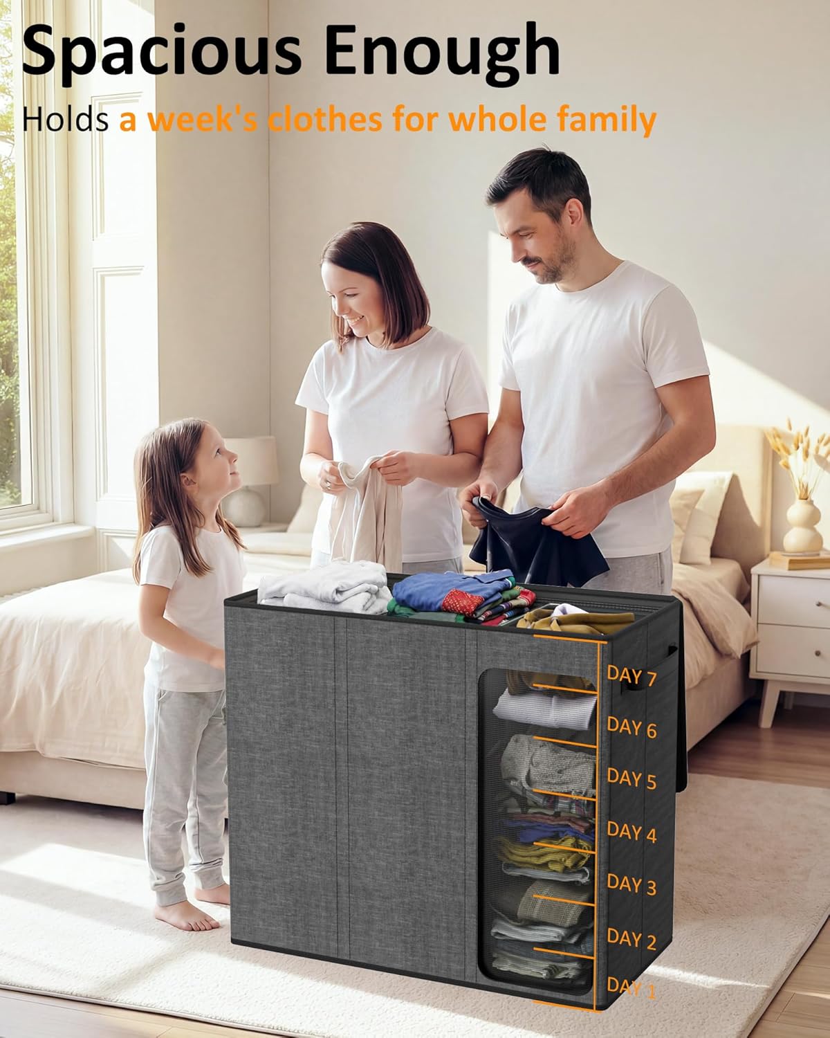 Optish 180L Laundry Hamper 3 Section, Large Laundry Hamper with Lid, Dirty Clothes Hampers with 3 Inner Bags, Laundry Basket Organizer for Laundry, Bedroom, Bathroom, Hamper 3 Compartment, Black