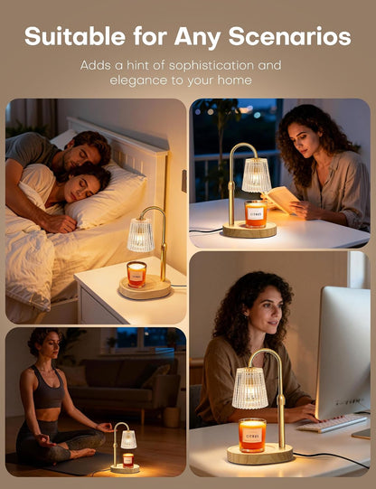 Candle Warmer Lamp with Timer Dimmer Adjustable Height, Electric Wax Melts Warmer for Jar Candles, Birthday Christmas House Warming Gifts for Women Mom, New Home Bedroom Decor with 2 Bulbs