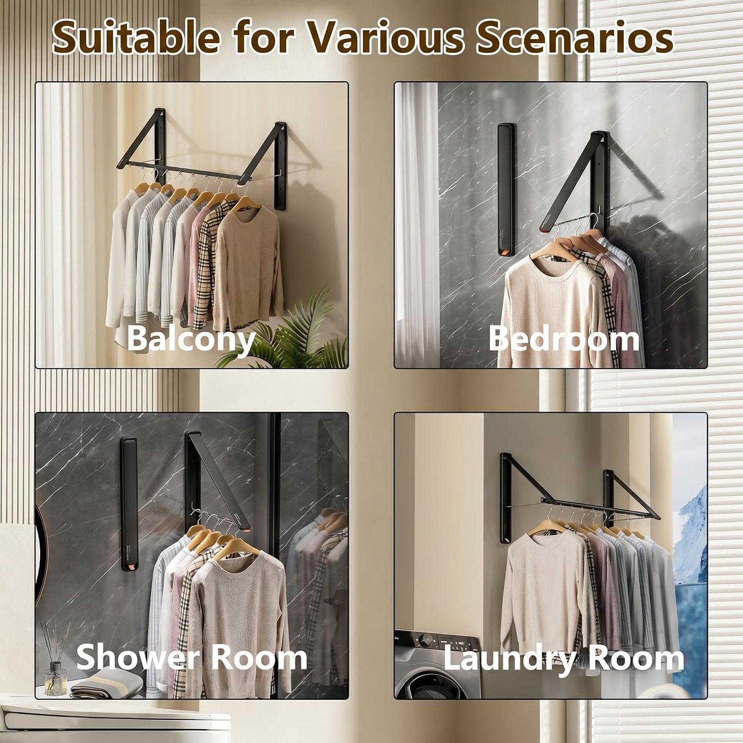 Clothes Drying Rack, Laundry Room Wall Mounted Retractable Clothes Hanger Drying Rack, Laundry Clothing Drying Rack Folding Indoor or Outdoor, Easy Installation Aluminium Dryer, 1pcs(White)