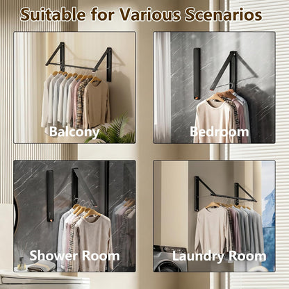 Clothes Drying Rack, Laundry Room Wall Mounted Retractable Clothes Hanger Drying Rack, Laundry Clothing Drying Rack Folding Indoor or Outdoor, Easy Installation Aluminium Dryer, 1pcs(White)