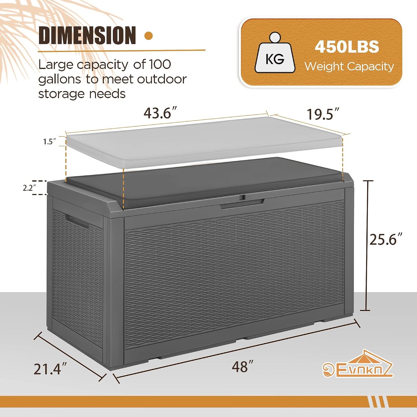 Devoko 100 Gallon Waterproof Large Resin Deck Box Indoor Outdoor Lockable Storage Container for Patio Furniture Cushions Garden Tools (100 Gallon, Black)