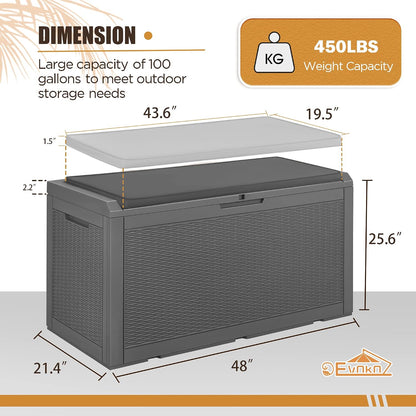 Devoko 100 Gallon Waterproof Large Resin Deck Box Indoor Outdoor Lockable Storage Container for Patio Furniture Cushions Garden Tools (100 Gallon, Black)