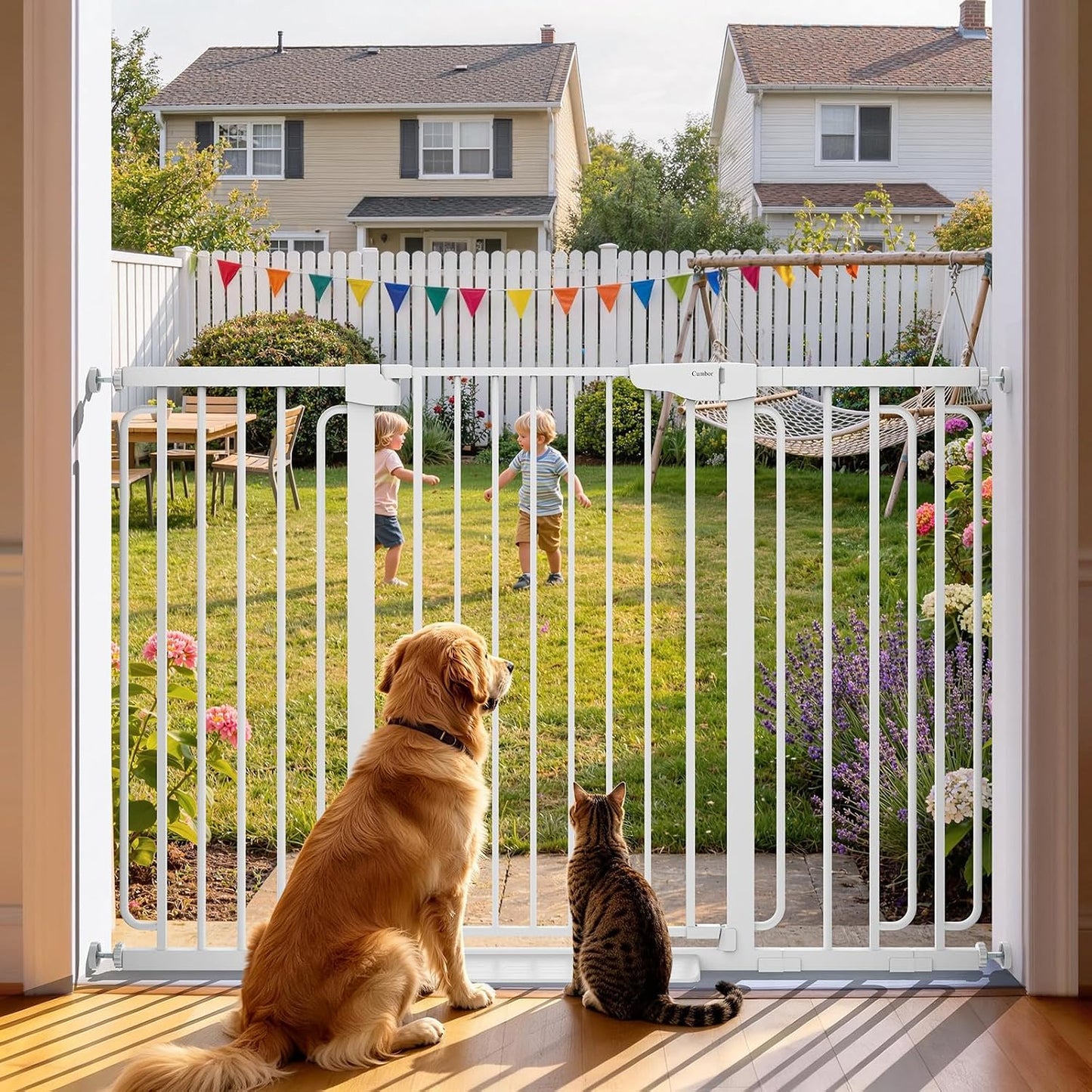 Cumbor 30-46" Baby Gate for Stairs, Mom's Choice Awards Winner-Auto Close Dog Gate for The House, Gifts for Mom, Easy Install Pressure Mounted Pet Gates for Doorways, Black
