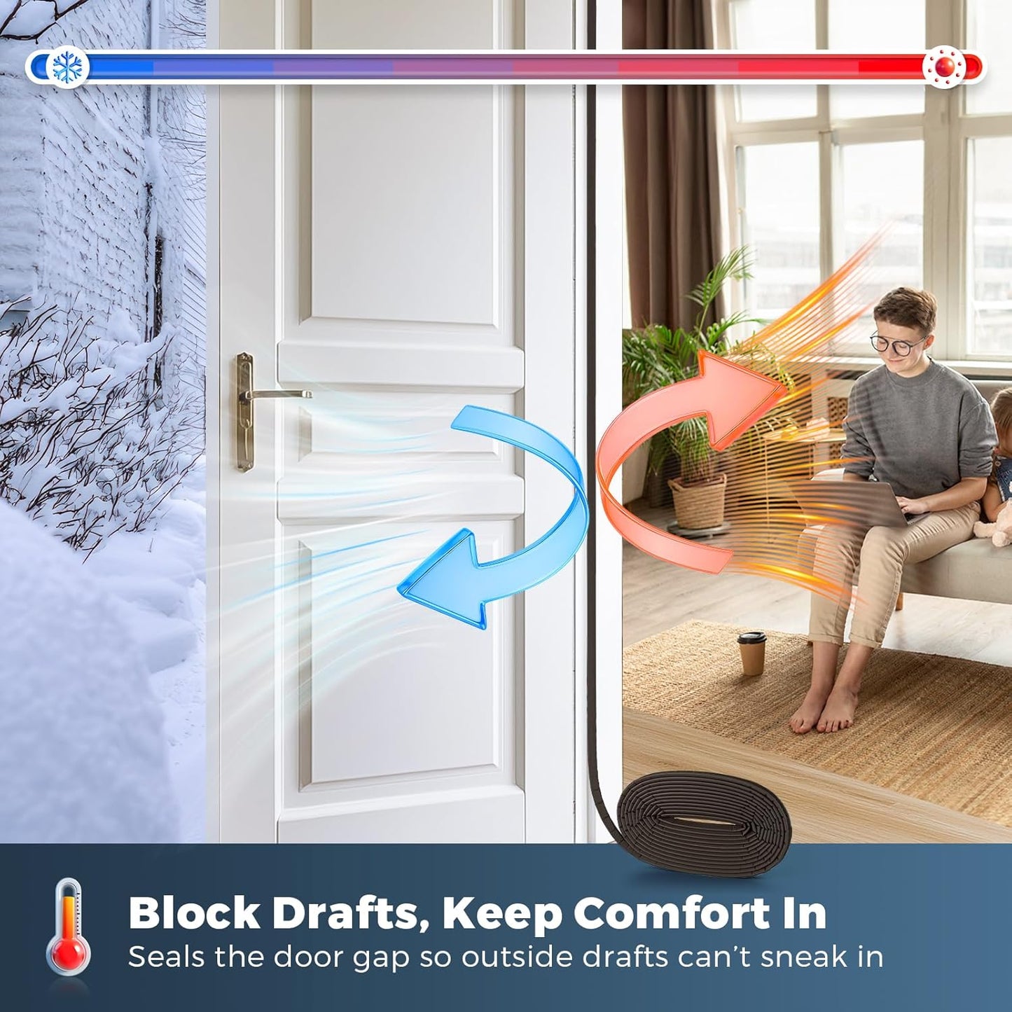 40FT Weather Stripping Door Seal, Kerf Style Foam Strip for Large Gaps, with Scraper Tool for Exterior and Interior Frames, White