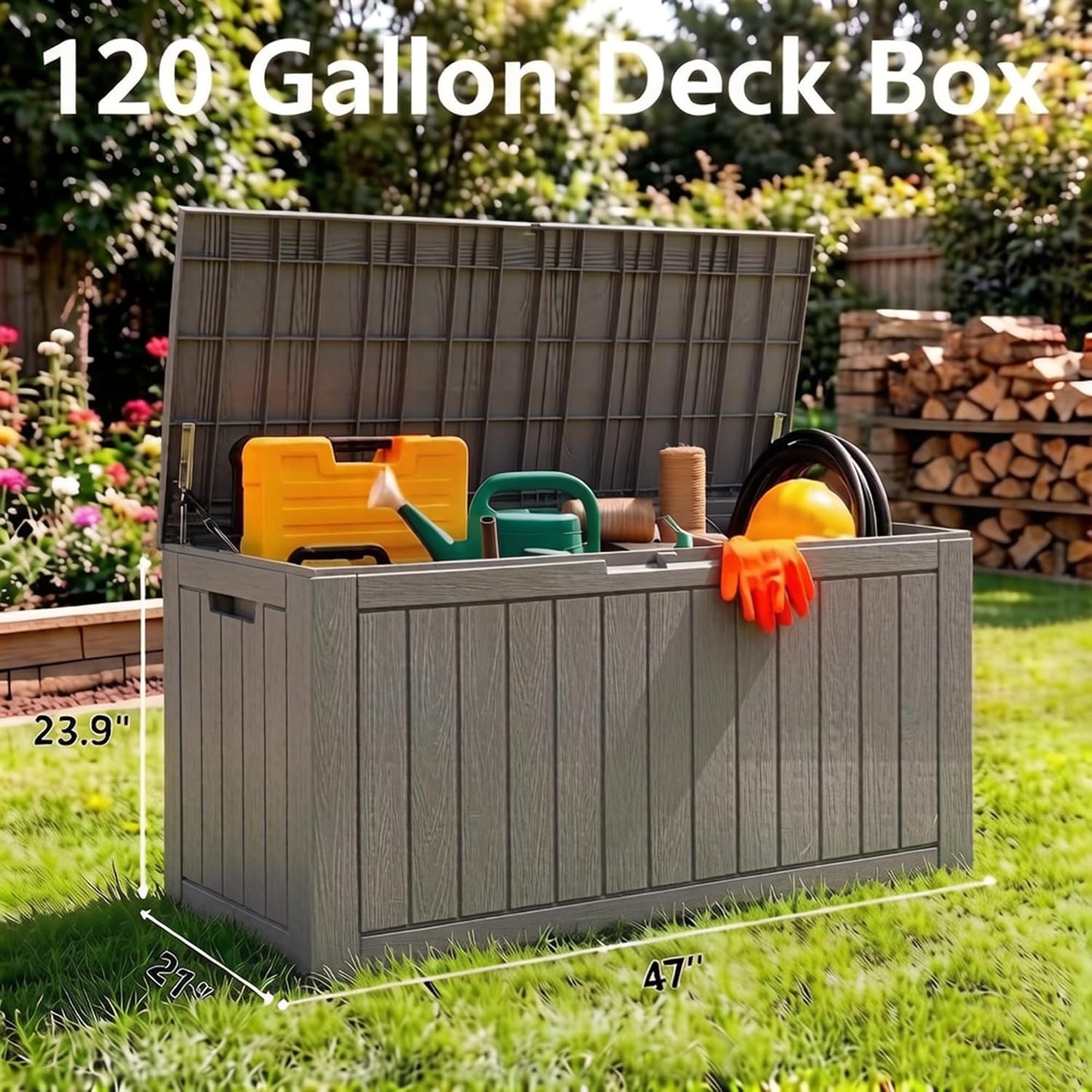Outdoor Storage Box, 31 Gallon Resin Deck Boxes Outdoor Waterproof For Patio Furniture, Garden Tools, Pool Supplies, Lockable And UV Resistant (Rattan Gray)