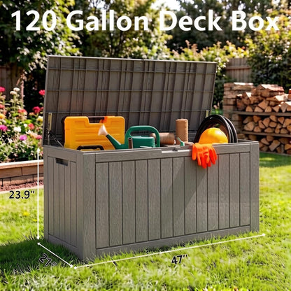 Outdoor Storage Box, 31 Gallon Resin Deck Boxes Outdoor Waterproof For Patio Furniture, Garden Tools, Pool Supplies, Lockable And UV Resistant (Rattan Gray)
