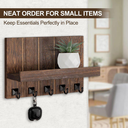 Key Holder for Wall, Decorative Key Holder with Shelf, Key and Mail Holder Wall Mount, Farmhouse Decor with 5 Key Hooks for Keys, Coats, ect.
