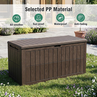 Tangkula 25 Gallon Waterproof Outdoor Storage Box with Lockable Lid | PP Resin, Wicker Patterned, Indoor Outdoor Use, Portable, Versatility, for Deck, Pool, Patio Cushions, Garden Tools