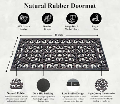 A1HC Outdoor Doormat, Natural Rubber, 18" x48”, Ideal for Outside entryway,Dirt Shoe Scraper,Heavy Duty Door mat for Indoor Outdoor,Rug Mats for Entry,Patio, Welcome Mats