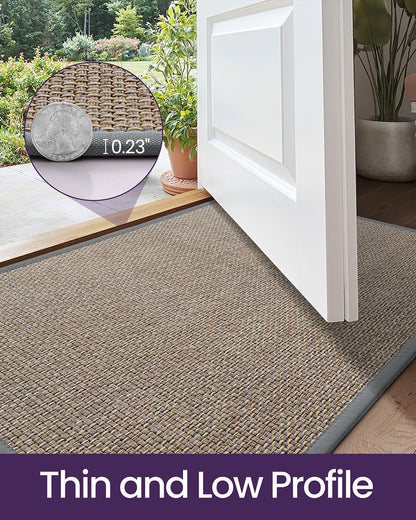DEXI Ultra Thin Entryway Indoor Door Mat 24x36, Non Slip Rubber Backing Inside Entry Mat, Low Profile Easy Clean Dirt Trapper Doormat for Inside Entrance Patio, Beige