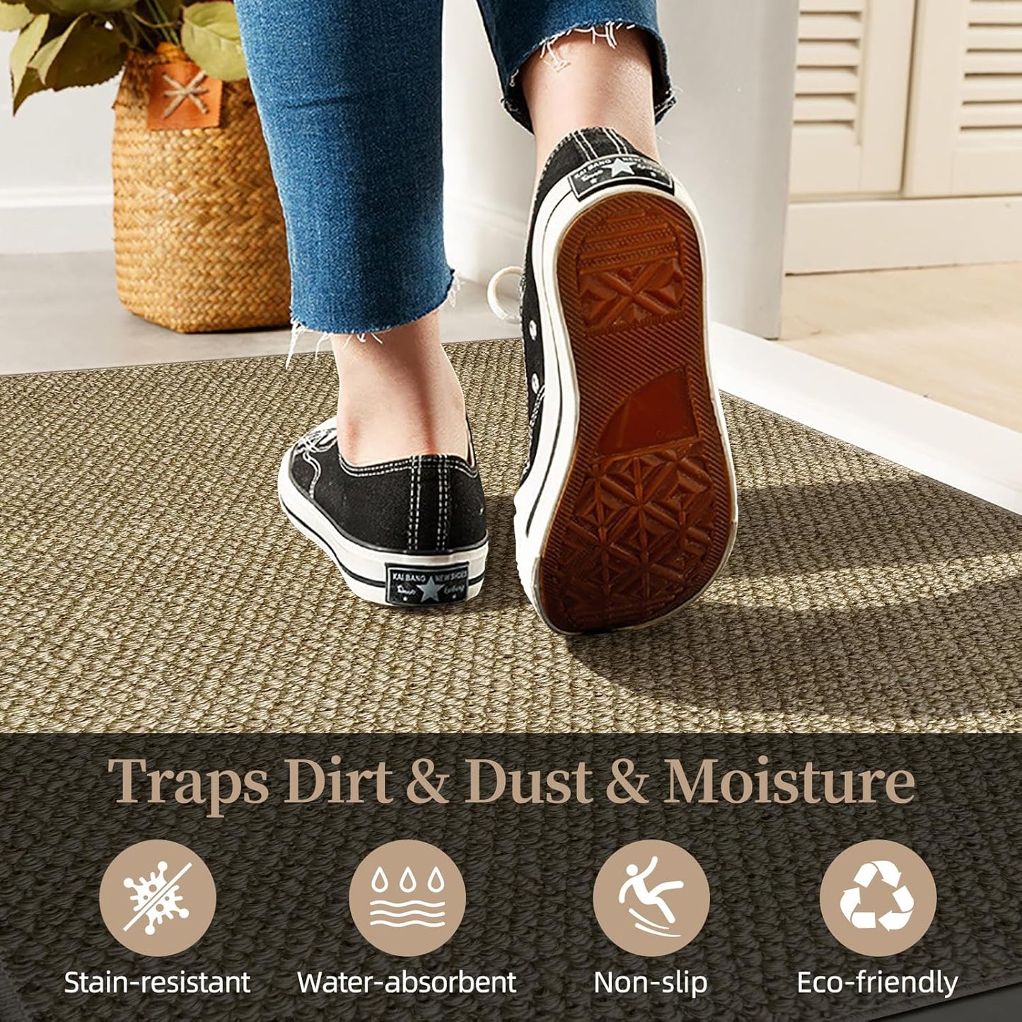Indoor Door mat 17“ x 30”, Dirt Trapper Door Mat, Non-Slip Washable Entrance Mat, Dirt Resistant and Absorbent Welcome Mat,Low-Profile Doormat for Entryways, Front Doors, and Indoor Entrances, White