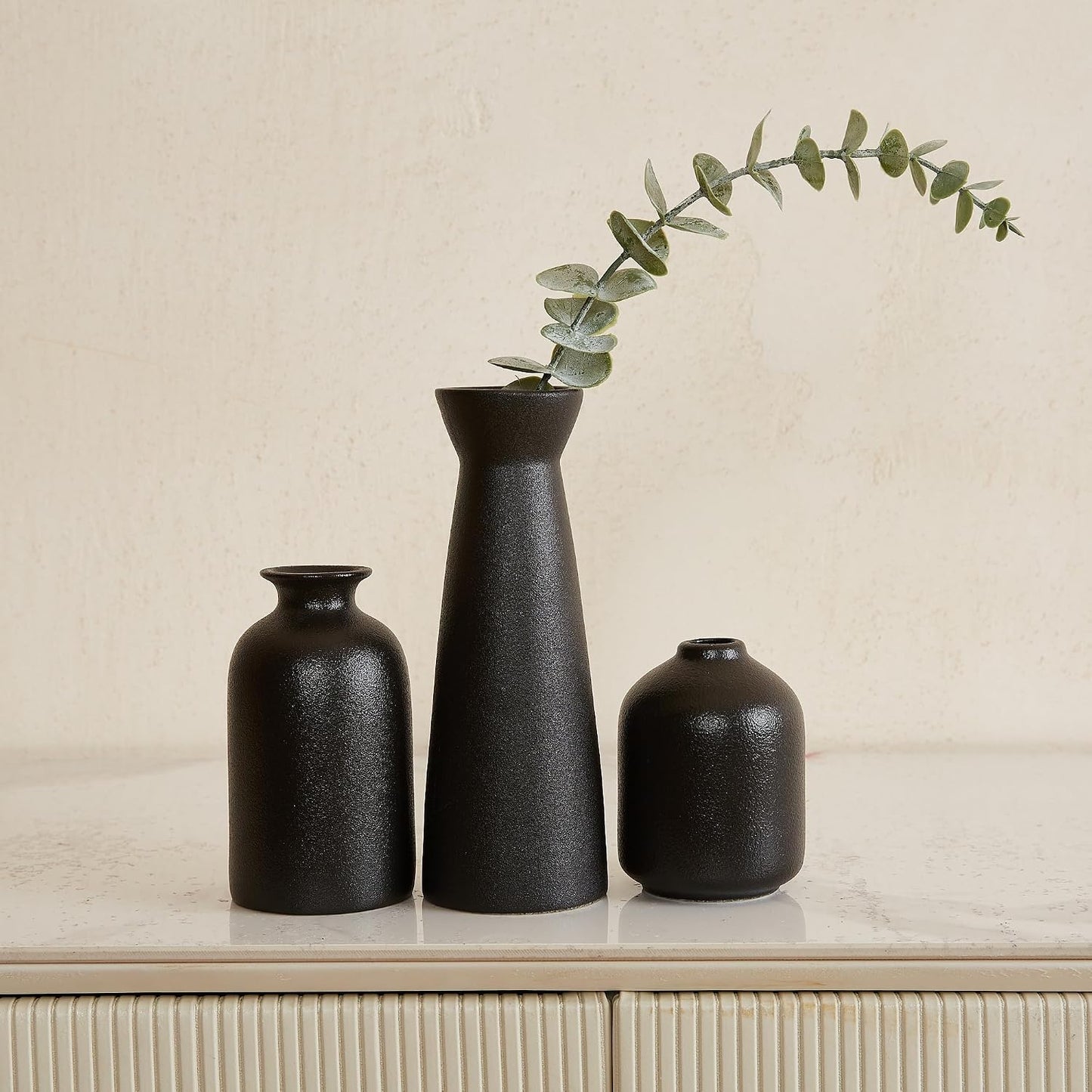 Ceramic Vase,Small Vases for Decor,Set 3 Modern Boho Vases for Flower Pampas,Fit for Living Room Desk Shelf Decor (Beige)