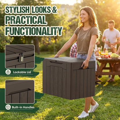 Devoko 100 Gallon Waterproof Large Resin Deck Box Indoor Outdoor Lockable Storage Container for Patio Furniture Cushions Garden Tools (100 Gallon, Black)