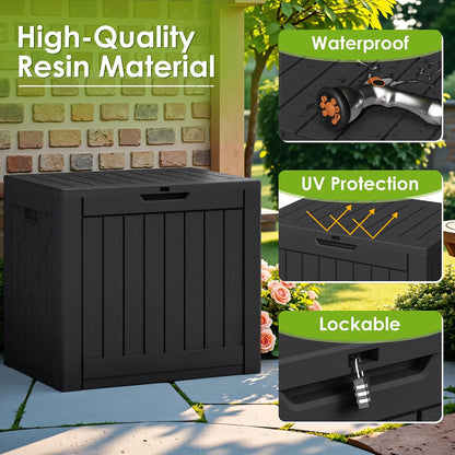 Greesum Outdoor Storage Box 31 Gallon Storage Box with Lid for Patio Furniture, Garden Tools, Pool Supplies, Waterproof and UV Resistant, Lockable, Dark Black