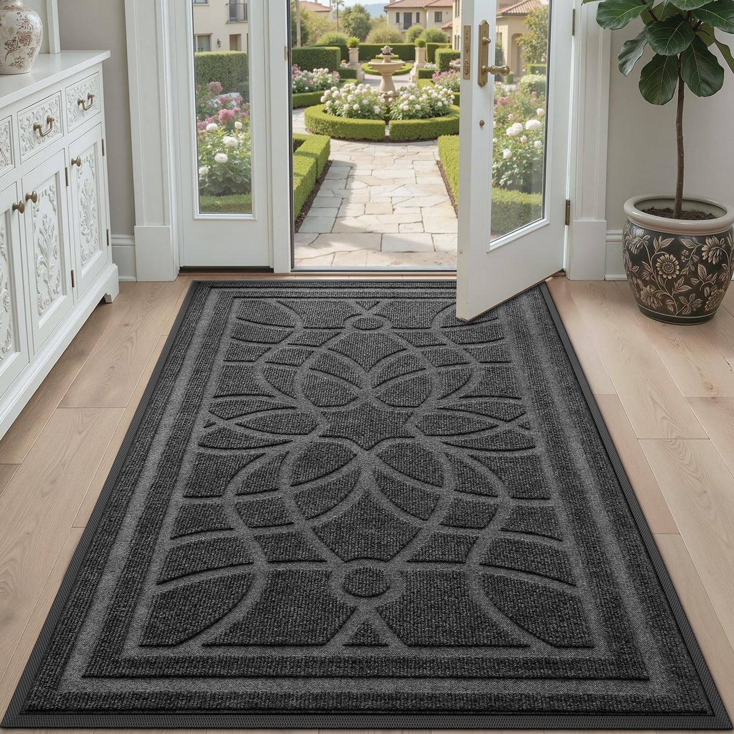 DEXI Front Door Mat Outside Entrance, Heavy Duty Non Slip Low Profile Doormat for Entryway, Trap Dirt and Moisture Welcome Mats, Easy Clean, Patio, Garage, 3x2, Blue