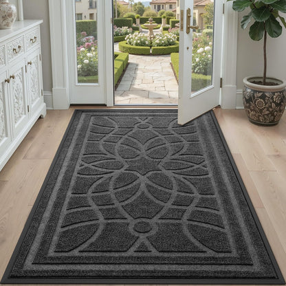 DEXI Front Door Mat Outside Entrance, Heavy Duty Non Slip Low Profile Doormat for Entryway, Trap Dirt and Moisture Welcome Mats, Easy Clean, Patio, Garage, 3x2, Blue