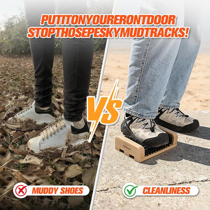 Wooden Boot Scraper Outdoor Heavy Duty Shoe Brush Cleaner for Muddy Boots, Dual Bristle Entryway Shoe Cleaner System for Home Entrance Garage Farm Snow Rain Durable Hardwood Base
