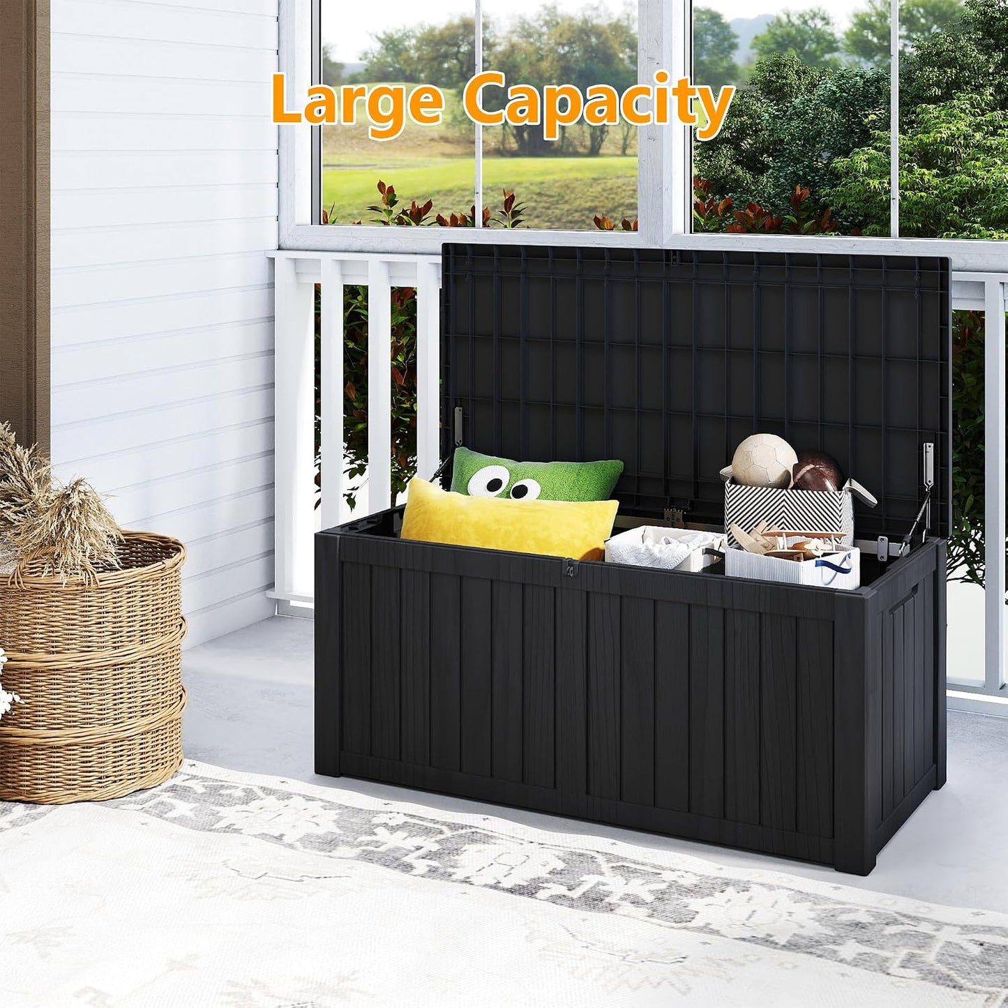 200 Gallon Deck Boxes Outdoor Waterproof, Outdoor Storage Box with Lockable Lid & UV-Resistant for Patio Furniture, Outdoor Cushions, Garden Tools and Pool Supplies, Light Brown